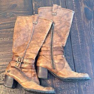 Born Tan Leather Heeled Boots, size 8
